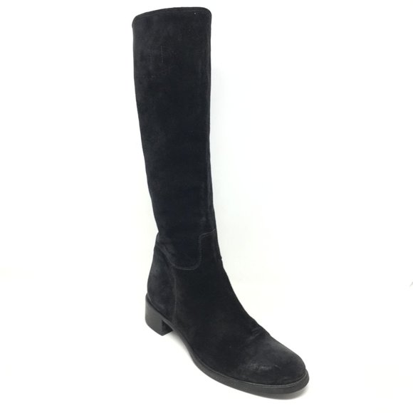 Women's Prada Milano Riding Boots Shoes Size 36 EU/6 US Black Distressed Suede - Picture 1 of 11